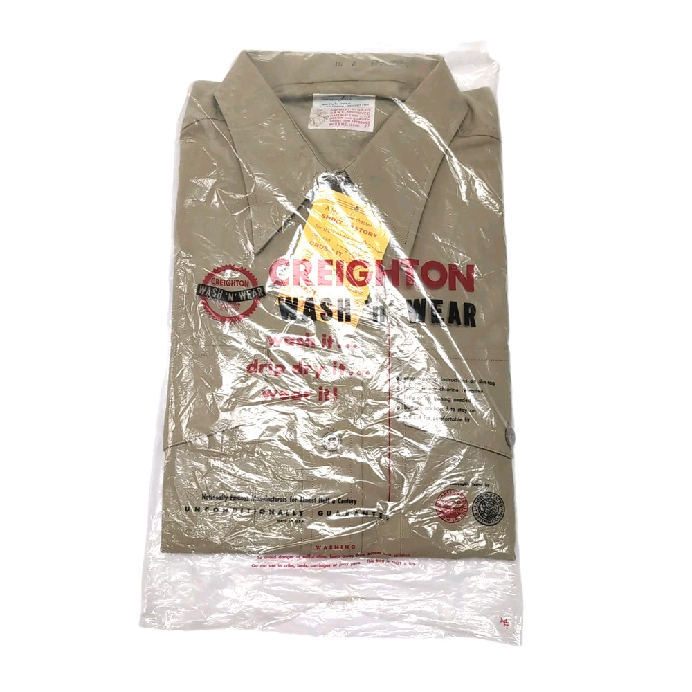 VTG Creighton Military Uniform Shirt Mens‎ 16 Tan Long Sleeve NEW Old Stock USA